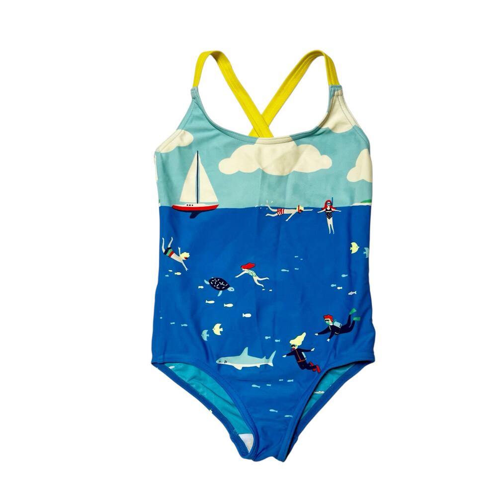 Mini Boden Cross Back Beach Scene One Piece Swim Suit Size 2/3